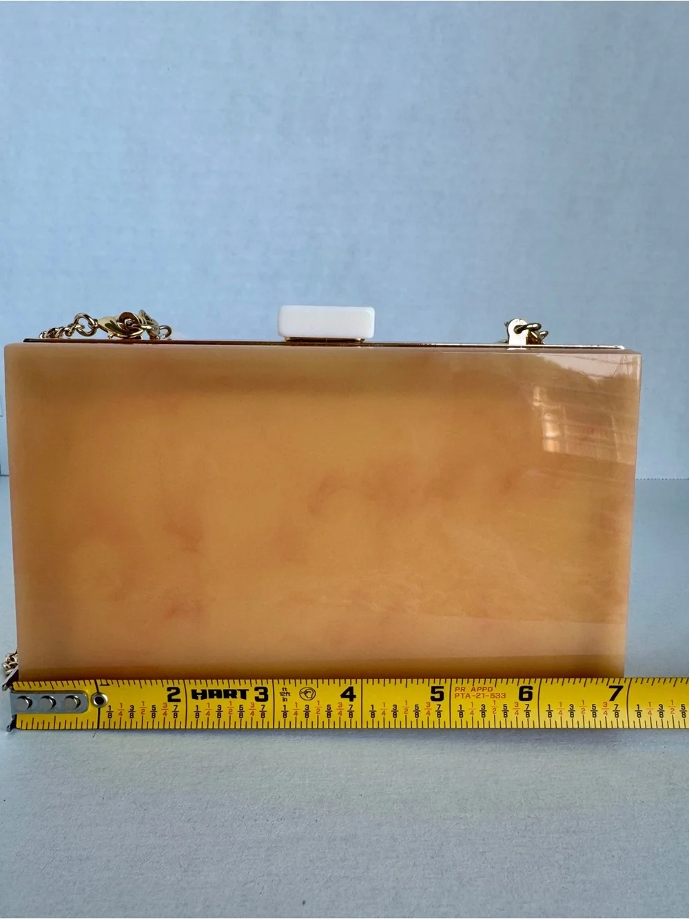 Zara Acrylic Box Clutch with Ivory Bead Strap, Caramel-Brown - Picture 6 of 8
